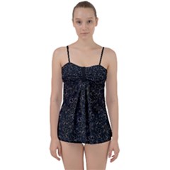 Midnight Blossom Elegance Black Backgrond Babydoll Tankini Set by dflcprintsclothing