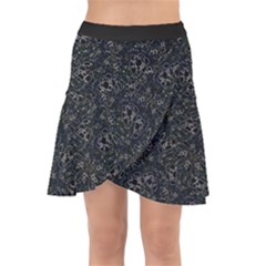 Midnight Blossom Elegance Black Backgrond Wrap Front Skirt by dflcprintsclothing