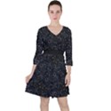 Midnight Blossom Elegance Black Backgrond Quarter Sleeve Ruffle Waist Dress View1