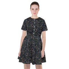 Midnight Blossom Elegance Black Backgrond Sailor Dress by dflcprintsclothing