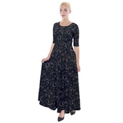 Midnight Blossom Elegance Black Backgrond Half Sleeves Maxi Dress by dflcprintsclothing