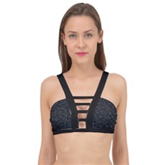 Midnight Blossom Elegance Black Backgrond Cage Up Bikini Top