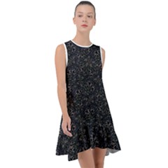 Midnight Blossom Elegance Black Backgrond Frill Swing Dress by dflcprintsclothing