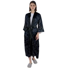 Midnight Blossom Elegance Black Backgrond Maxi Satin Kimono by dflcprintsclothing