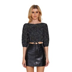 Midnight Blossom Elegance Black Backgrond Mid Sleeve Drawstring Hem Top by dflcprintsclothing