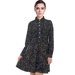 Midnight Blossom Elegance Black Backgrond Long Sleeve Chiffon Shirt Dress by dflcprintsclothing