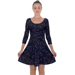 Midnight Blossom Elegance Black Backgrond Quarter Sleeve Skater Dress by dflcprintsclothing