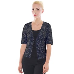 Midnight Blossom Elegance Black Backgrond Cropped Button Cardigan by dflcprintsclothing