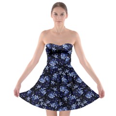 Stylized Floral Intricate Pattern Design Black Backgrond Strapless Bra Top Dress by dflcprintsclothing