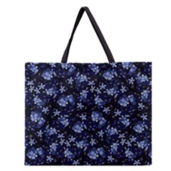 Stylized Floral Intricate Pattern Design Black Backgrond Zipper Large Tote Bag by dflcprintsclothing