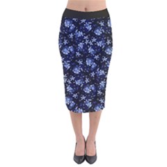 Stylized Floral Intricate Pattern Design Black Backgrond Velvet Midi Pencil Skirt by dflcprintsclothing