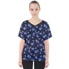 Stylized Floral Intricate Pattern Design Black Backgrond V-neck Dolman Drape Top by dflcprintsclothing