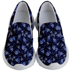 Stylized Floral Intricate Pattern Design Black Backgrond Kids Lightweight Slip Ons by dflcprintsclothing