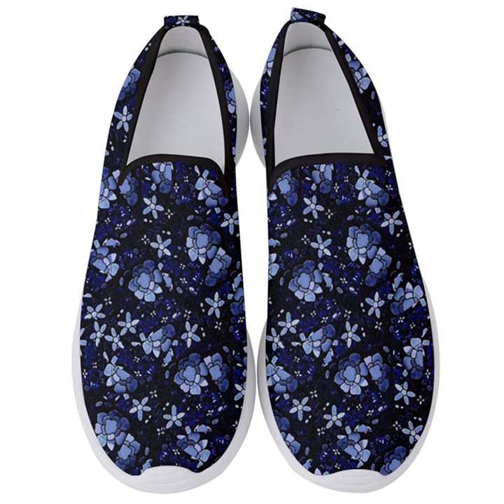 Stylized Floral Intricate Pattern Design Black Backgrond Men s Slip On Sneakers