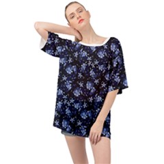 Stylized Floral Intricate Pattern Design Black Backgrond Oversized Chiffon Top by dflcprintsclothing