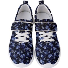 Stylized Floral Intricate Pattern Design Black Backgrond Men s Velcro Strap Shoes by dflcprintsclothing