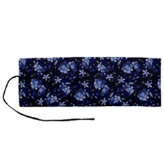 Stylized Floral Intricate Pattern Design Black Backgrond Roll Up Canvas Pencil Holder (m) by dflcprintsclothing