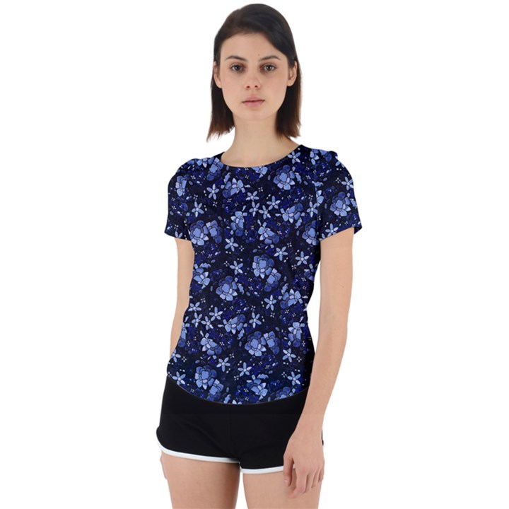 Stylized Floral Intricate Pattern Design Black Backgrond Back Cut Out Sport T-Shirt