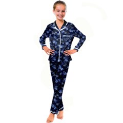 Stylized Floral Intricate Pattern Design Black Backgrond Kids  Satin Long Sleeve Pajamas Set by dflcprintsclothing