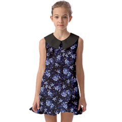 Stylized Floral Intricate Pattern Design Black Backgrond Kids  Pilgrim Collar Ruffle Hem Dress by dflcprintsclothing