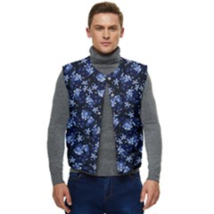 Stylized Floral Intricate Pattern Design Black Backgrond Men s Button Up Puffer Vest	