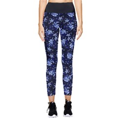 Stylized Floral Intricate Pattern Design Black Backgrond Pocket Leggings  by dflcprintsclothing