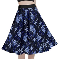 Stylized Floral Intricate Pattern Design Black Backgrond A-line Full Circle Midi Skirt With Pocket by dflcprintsclothing