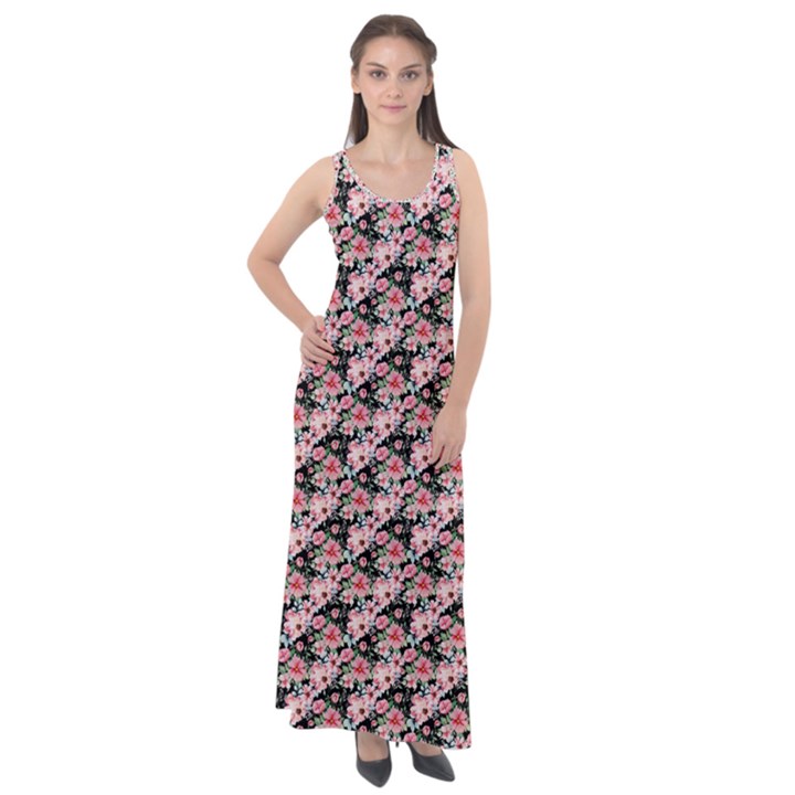 Pink Roses 02 Pink Roses 01 Sleeveless Velour Maxi Dress