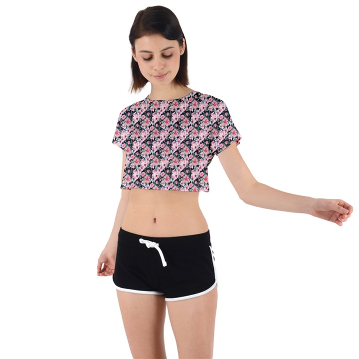 Pink Roses 02 Pink Roses 01 Tie Back Short Sleeve Crop T-Shirt