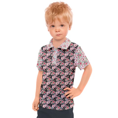 Pink Roses 02 Pink Roses 01 Kids  Polo T-shirt by DinkovaArt