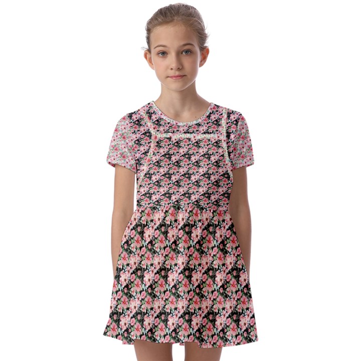 Pink Roses 02 Pink Roses 01 Kids  Short Sleeve Pinafore Style Dress