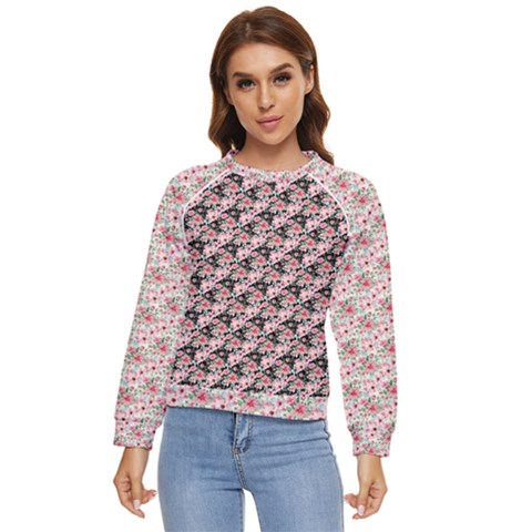 Pink Roses 02 Pink Roses 01 Women s Long Sleeve Raglan T-shirt by DinkovaArt