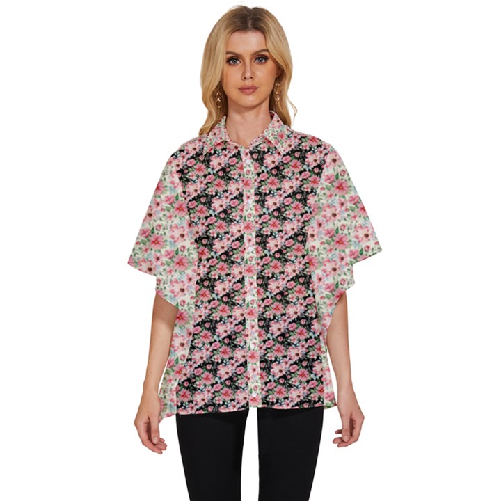 Pink Roses 02 Pink Roses 01 Women s Batwing Button Up Shirt