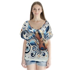 Cello V-neck Flutter Sleeve Top by RiverRootz