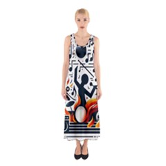 Abstract Drummer Sleeveless Maxi Dress