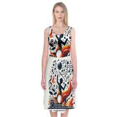 Abstract Drummer Midi Sleeveless Dress