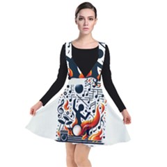 Abstract Drummer Plunge Pinafore Dress