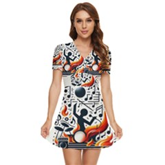 Abstract Drummer V-neck High Waist Chiffon Mini Dress by RiverRootz