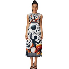 Abstract Drummer Sleeveless Round Neck Midi Dress