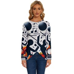 Abstract Drummer Long Sleeve Crew Neck Pullover Top