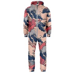 Waves Ocean Sea Water Pattern Rough Seas Digital Art Nature Nautical Hooded Jumpsuit (men) by Bedest