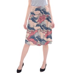 Waves Ocean Sea Water Pattern Rough Seas Digital Art Nature Nautical Midi Beach Skirt by Bedest