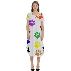 Pawprints Paw Prints Paw Animal T-shirt Midi Dress With Pockets