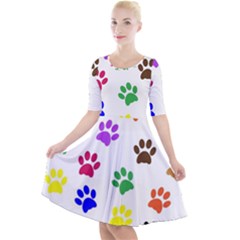 Pawprints Paw Prints Paw Animal Quarter Sleeve A-line Dress With Pockets by Apen