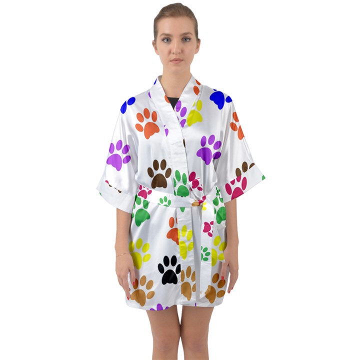 Pawprints Paw Prints Paw Animal Half Sleeve Satin Kimono 