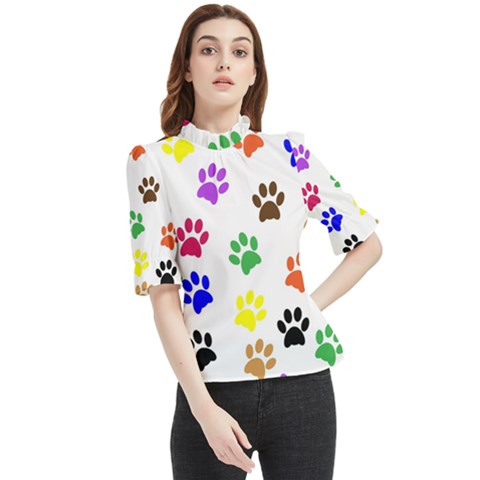 Pawprints Paw Prints Paw Animal Frill Neck Blouse by Apen