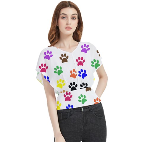 Pawprints Paw Prints Paw Animal Butterfly Chiffon Blouse by Apen