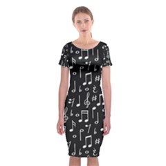 Chalk Music Notes Signs Seamless Pattern Classic Short Sleeve Midi Dress by Ravend