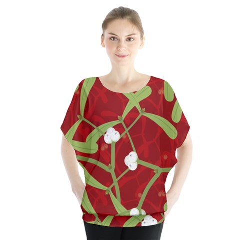 Mistletoe Christmas Texture Advent Batwing Chiffon Blouse by Hannah976