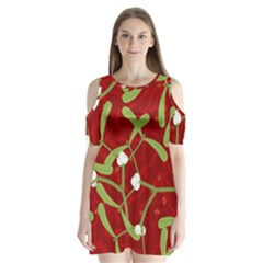 Mistletoe Christmas Texture Advent Shoulder Cutout Velvet One Piece by Hannah976